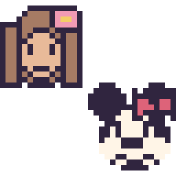 Pixel art Vaiana mini et Minnie mini, grille 32 × 32