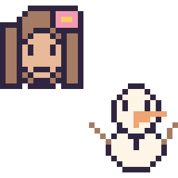 Pixel art Vaiana mini et Olaf mini, grille 32 × 32
