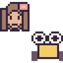 Pixel art Vaiana mini et Wall-E mini, grille 32 × 32
