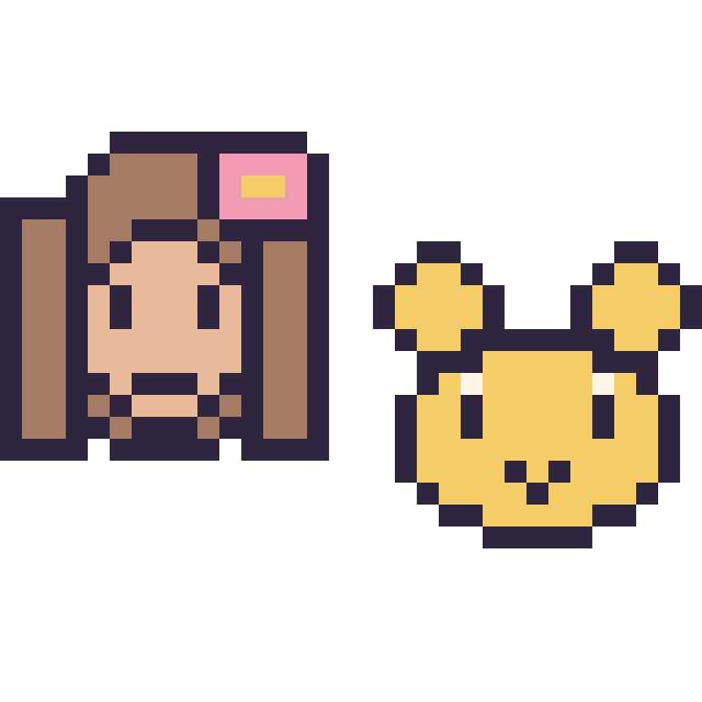 Modèle de pixel art Vaiana mini et Winnie l’ourson mini sur une grille de 32 par 32 cases
