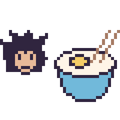 Pixel art Vegeta mini et Bol de ramen, grille 40 × 40
