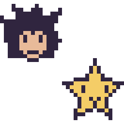 Pixel art Vegeta mini et Étoile kawaii 16 × 16, grille 32 × 32