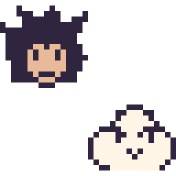 Pixel art Vegeta mini et Nuage kawaii 16 × 16, grille 32 × 32