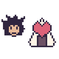 Pixel art Vegeta mini et Onigiri avec un cœur, grille 40 × 40