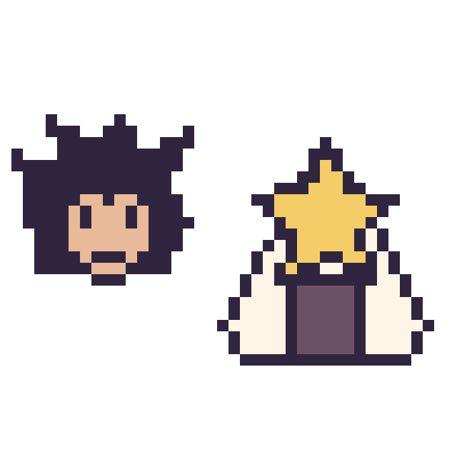 Modèle de pixel art Vegeta mini et Onigiri avec une étoile sur une grille de 40 par 40 cases