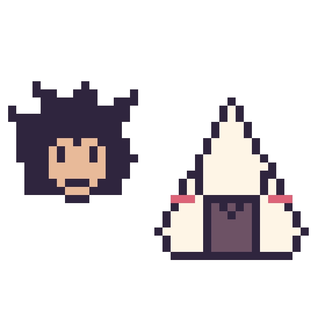 Modèle de pixel art Vegeta mini et Onigiri kawaii sur une grille de 40 par 40 cases
