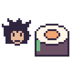 Pixel art Vegeta mini et Sushi, grille 40 × 40