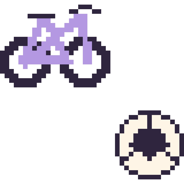 Modèle de pixel art Vélo et Ballon de football simple 16 × 16 sur une grille de 40 par 40 cases