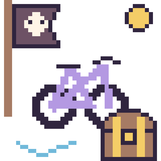 Modèle de pixel art Vélo en aventure pirate sur une grille de 40 par 40 cases