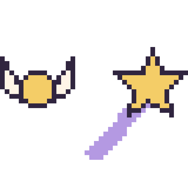 Modèle de pixel art Vif d’or mini et Baguette magique sur une grille de 40 par 40 cases