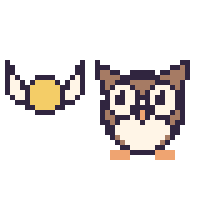 Modèle de pixel art Vif d’or mini et Hibou sur une grille de 40 par 40 cases