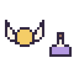 Pixel art Vif d’or mini et Potion simple 10 × 10, grille 32 × 32