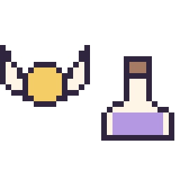 Pixel art Vif d’or mini et Potion simple 16 × 16, grille 32 × 32