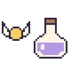 Pixel art Vif d’or mini et Potion, grille 40 × 40