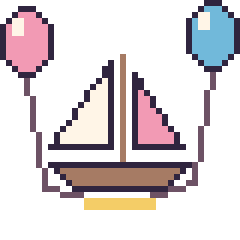 Pixel art Voilier avec des ballons, grille 40 × 40