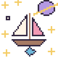 Pixel art Voilier dans l’espace, grille 40 × 40