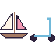 Pixel art Voilier et Trottinette, grille 48 × 48
