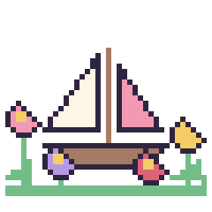 Pixel art Voilier dans le jardin, grille 40 × 40