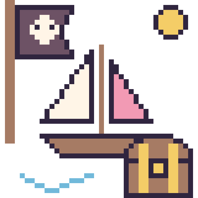 Modèle de pixel art Voilier en aventure pirate sur une grille de 40 par 40 cases