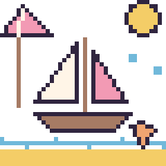 Pixel art Voilier à la plage, grille 40 × 40