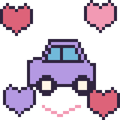 Pixel art Voiture avec des cœurs, grille 40 × 40