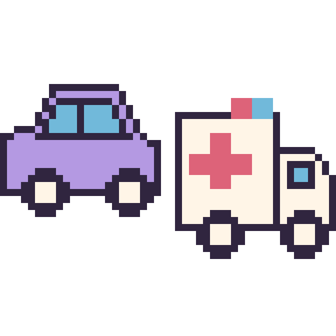 Modèle de pixel art Voiture et Ambulance sur une grille de 48 par 48 cases