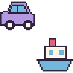 Pixel art Voiture et Bateau, grille 48 × 48