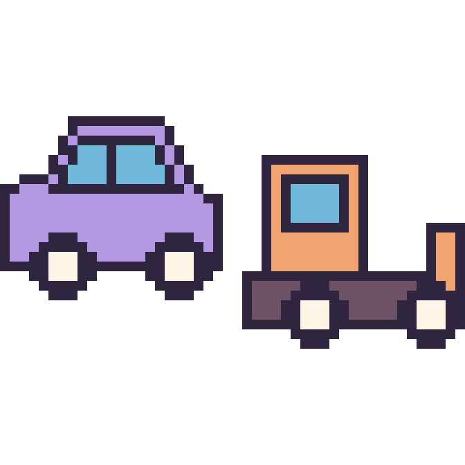 Modèle de pixel art Voiture et Bulldozer sur une grille de 48 par 48 cases