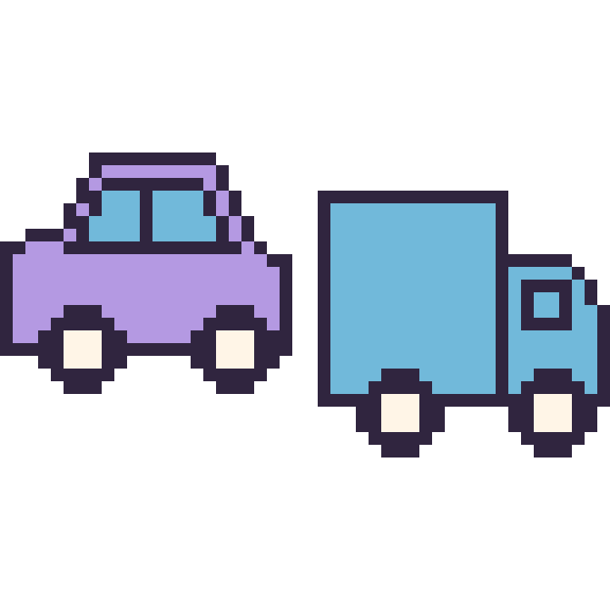 Modèle de pixel art Voiture et Camion sur une grille de 48 par 48 cases