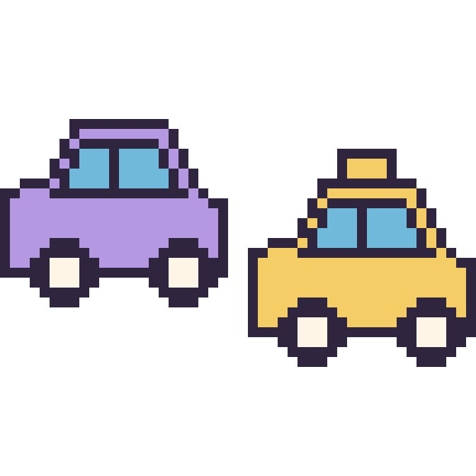 Modèle de pixel art Voiture et Taxi sur une grille de 48 par 48 cases