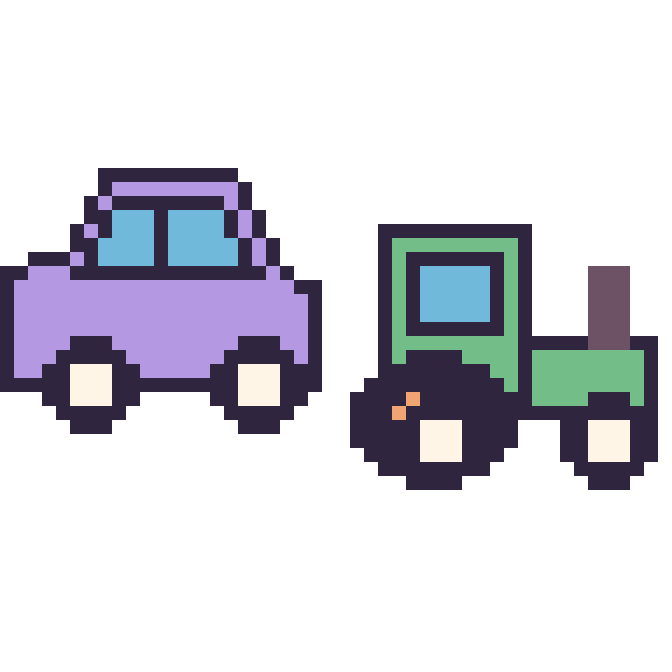Modèle de pixel art Voiture et Tracteur sur une grille de 48 par 48 cases