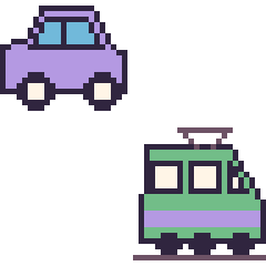 Pixel art Voiture et Tramway, grille 48 × 48
