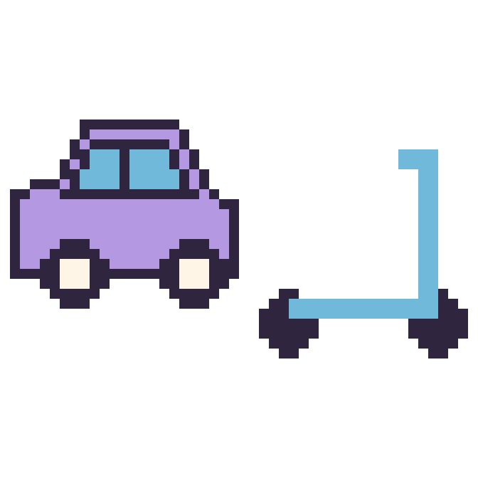 Modèle de pixel art Voiture et Trottinette sur une grille de 48 par 48 cases