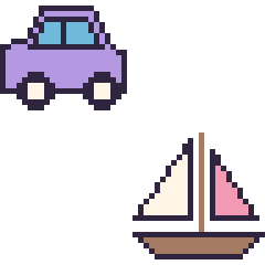 Pixel art Voiture et Voilier, grille 48 × 48