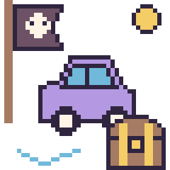 Pixel art Voiture en aventure pirate, grille 40 × 40