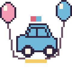 Pixel art Voiture de police avec des ballons, grille 40 × 40