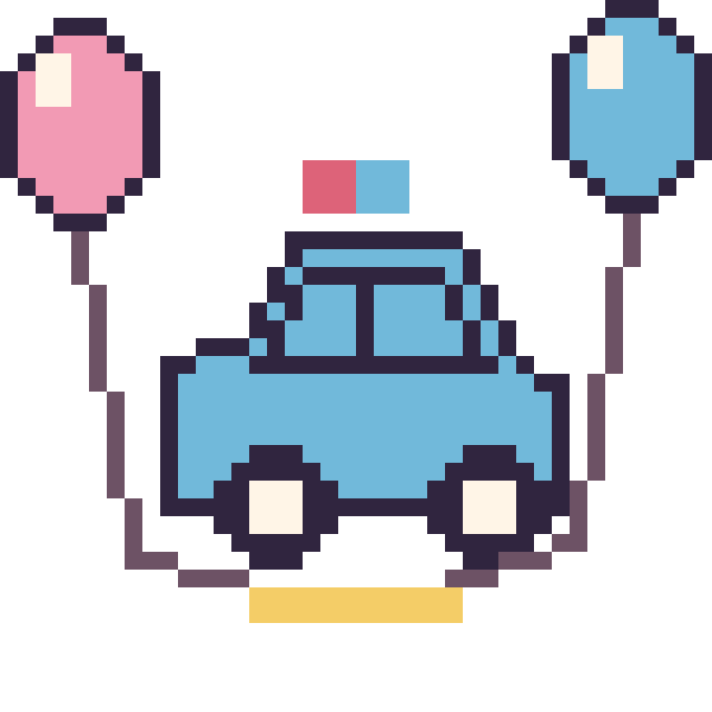 Modèle de pixel art Voiture de police avec des ballons sur une grille de 40 par 40 cases