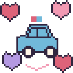 Pixel art Voiture de police avec des cœurs, grille 40 × 40