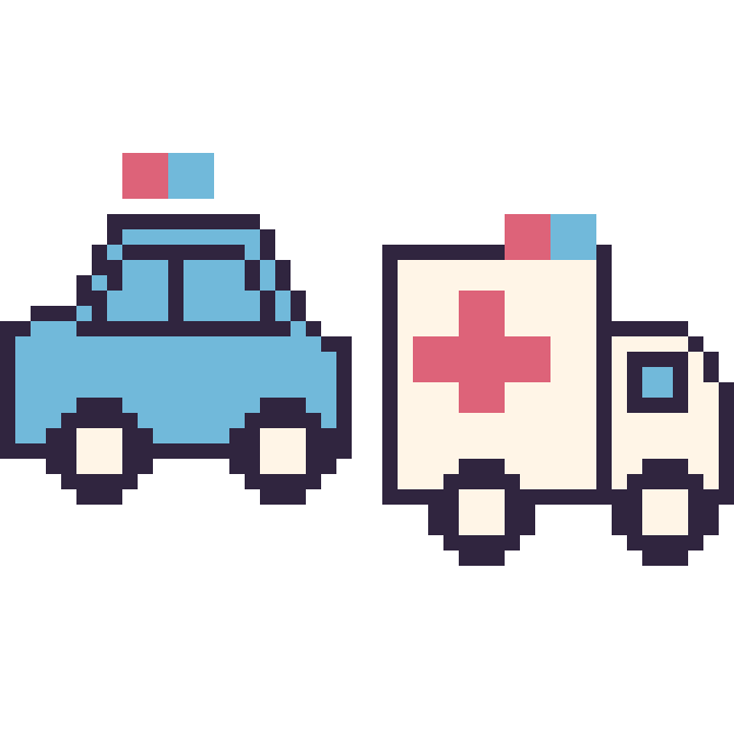 Modèle de pixel art Voiture de police et Ambulance sur une grille de 48 par 48 cases