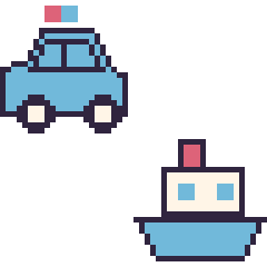 Pixel art Voiture de police et Bateau, grille 48 × 48