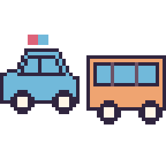 Pixel art Voiture de police et Bus, grille 48 × 48