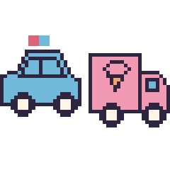 Pixel art Voiture de police et Camion de glaces, grille 48 × 48