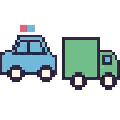 Pixel art Voiture de police et Camion poubelle, grille 48 × 48