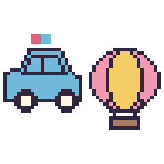 Pixel art Voiture de police et Montgolfière, grille 48 × 48