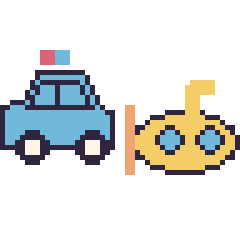 Pixel art Voiture de police et Sous-marin, grille 48 × 48