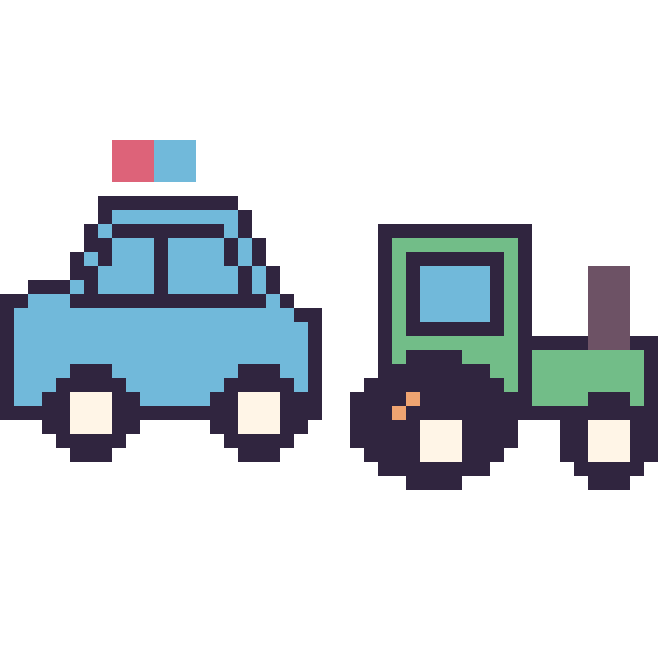 Modèle de pixel art Voiture de police et Tracteur sur une grille de 48 par 48 cases
