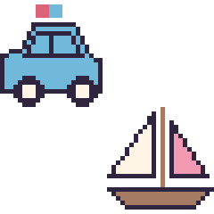 Pixel art Voiture de police et Voilier, grille 48 × 48