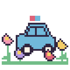Pixel art Voiture de police dans le jardin, grille 40 × 40