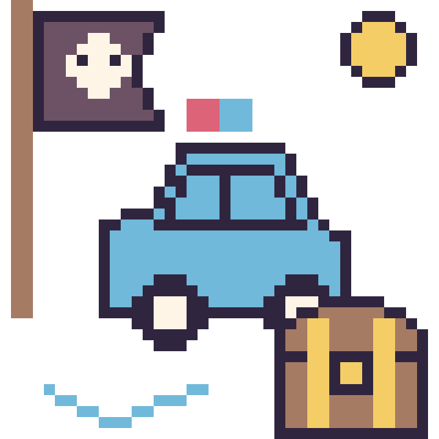 Modèle de pixel art Voiture de police en aventure pirate sur une grille de 40 par 40 cases