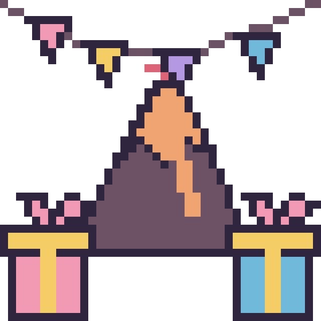 Modèle de pixel art Volcan pour un anniversaire sur une grille de 40 par 40 cases